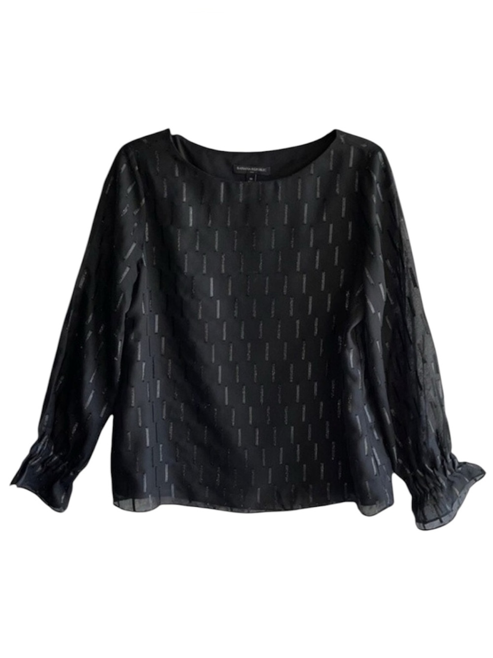 Banana Republic Black Sheer Top M Long Sleeves Ruffled Sleeves Ribbon Detail